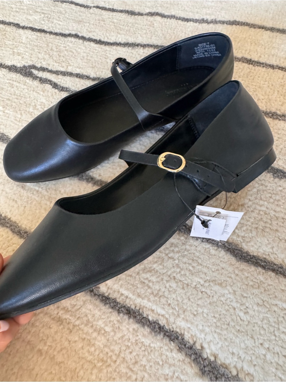 New - Banana Republic Factory Black so leather Flats with Gold Buckle - Picture 2 of 5